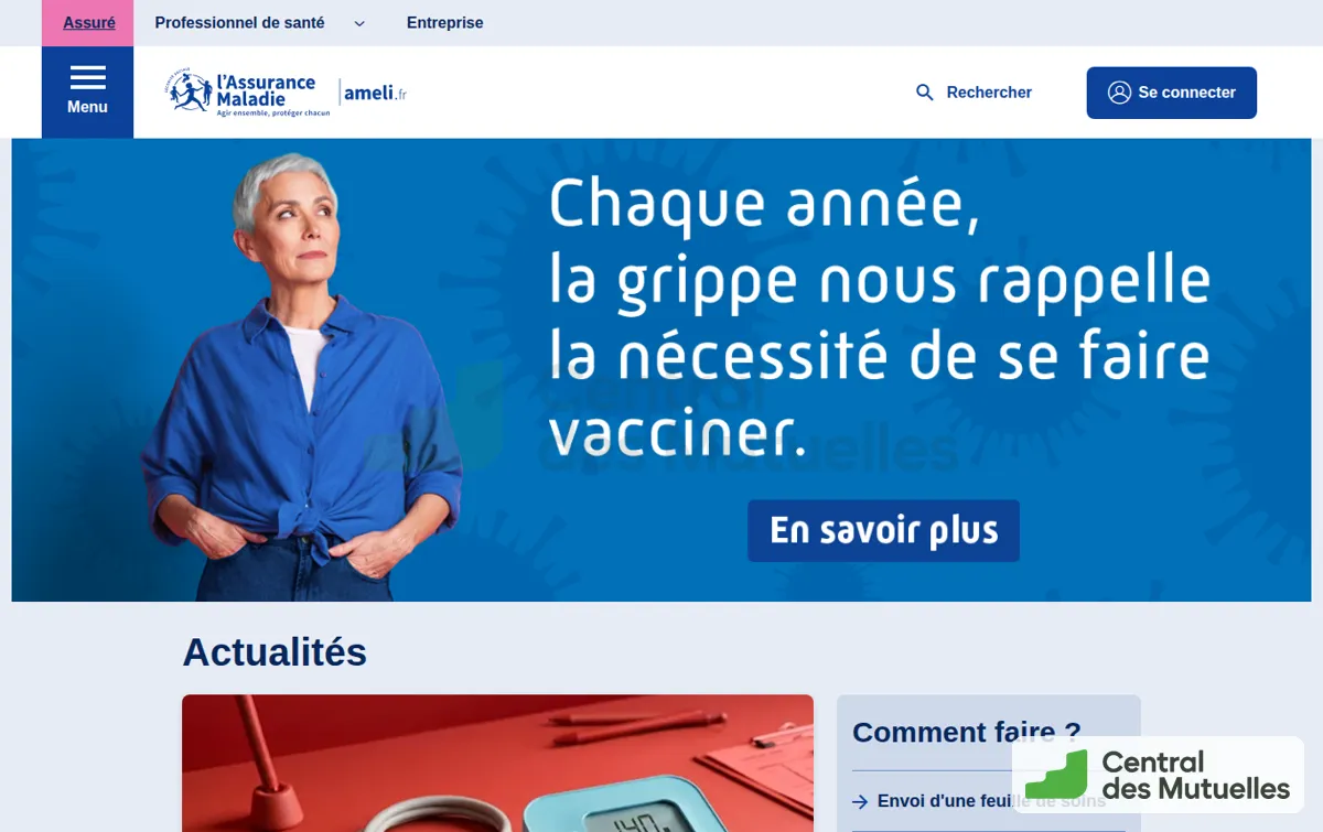Capture : ameli, le site de l’Assurance Maladie en ligne | ameli.fr | Assuré